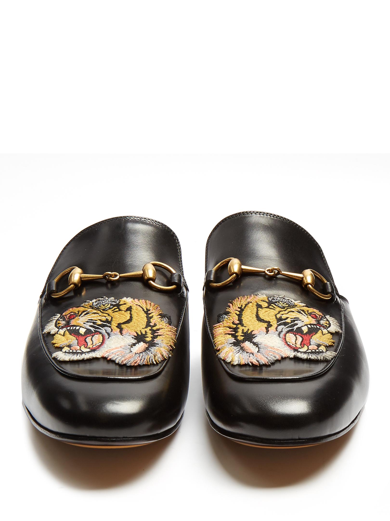 Gucci Tiger-head Embroidered Backless Loafers in Black for Men | Lyst